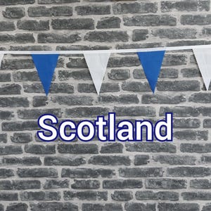 10ft - 50ft Lengths Handmade Football Team Colours Fabric Bunting - Scotland - Blue + White Flags - White Bias