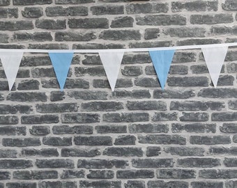 Various Lengths Handmade Fabric Bunting Football Cricket Country Wedding Party Decoration- Blue & White Flags