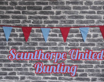 10ft Handmade Football Team Colours Fabric Bunting - Scunthorpe United Single Ply - Pinked Edges - Burgundy & Blue Flags - Burgundy Bia Tape