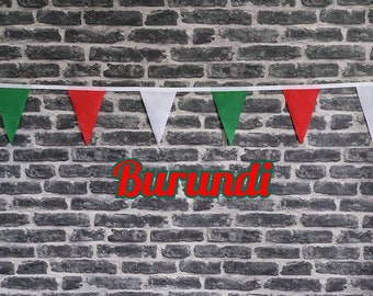 10ft - 50ft Lengths Handmade Fabric Bunting Football Sport Country Decoration - Burundi - Single Ply - Pinked Edge - Red, Green & White Flag