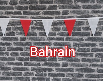 10ft Handmade Fabric Bunting Football Sports Country Decoration - Bahrain - Single Ply - Pinked Edges - Red & White Flags