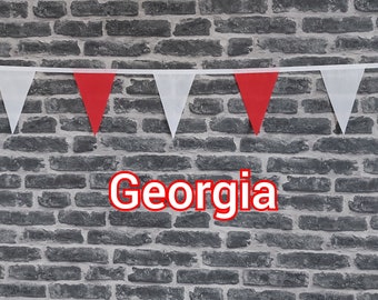 10ft Handmade Fabric Bunting Football Sports Country Decoration - Georgia - Single Ply - Pinked Edges - Red & White Flags