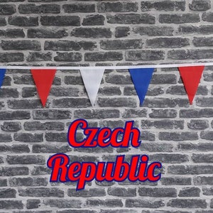 10ft Handmade Football Team Colours Fabric Bunting - Czech Republic - Single Ply - Pinked Edges - Red, White & Blue  Flags