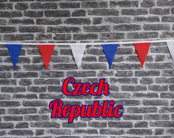 10ft Handmade Football Team Colours Fabric Bunting - Czech Republic - Single Ply - Pinked Edges - Red, White & Blue  Flags