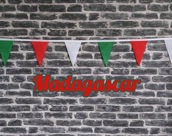 10ft - 50ft Length Handmade Fabric Bunting Football Sport Country Decoration - Madagascar - Single Ply - Pinked Edge  Red, Green, White Flag