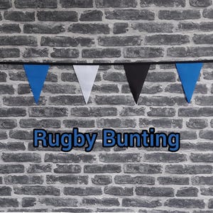 Tessuto fatto a mano da 10 piedi - 50 piedi con i colori della squadra di rugby - Bandiere blu, nere e bianche - Nastro sbieco nero