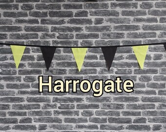 10ft Handmade Football Team Colours Fabric Bunting - Harrogate Town - Single Ply - Pinked Edges - Black & Yellow Flags - Black Bias Tape