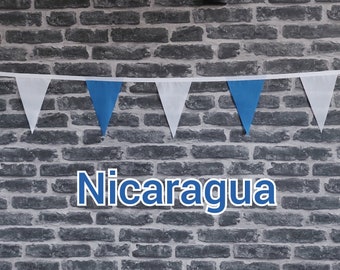 10ft Handmade Fabric Bunting Football Sports Country Decoration - Nicaragua - Single Ply - Pinked Edges - Blue & White Flags