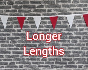 Various Lengths Handmade Fabric Bunting Football Cricket Country Wedding Party Decoration- Burgundy & White Flags