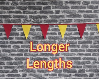 Various Lengths Handmade Fabric Bunting Football Cricket Country Wedding Party Decoration- Burgundy & Yellow Flags