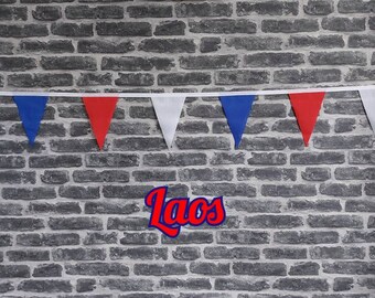 10ft - 50ft Lengths Handmade Fabric Bunting Football Sports Country Decoration - Laos - Single Ply - Pinked Edges - Red, White & Blue Flags
