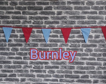10ft - 50ft Lengths Handmade Football Team Colours Fabric Bunting - Burnley - Single Ply - Burgundy & Blue Flags - Burgundy Bias Tape