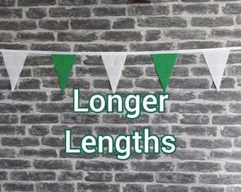 Various Lengths Handmade Fabric Bunting Football Cricket Country Wedding Party Decoration- Green & White Flags
