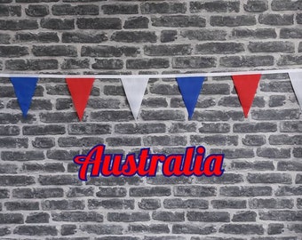 10ft - 50ft Length Handmade Fabric Bunting Football Sport Country Decoration - Australia - Single Ply - Pinked Edge - Red, White & Blue Flag