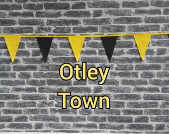 10ft Handmade Football Team Colours Fabric Bunting - Otley Town - Single Ply - Pinked Edges - Black & Yellow Flags - Gold Bias