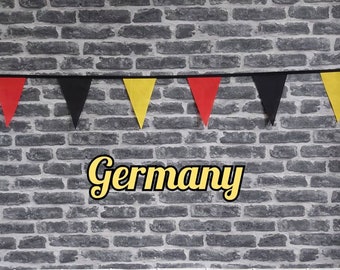 10ft Handmade Football Team Colours Fabric Bunting - Germany - Single Ply - Pinked Edges - Black, Yellow & Red  Flags