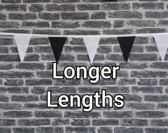 Various Lengths Handmade Fabric Bunting Football Cricket Country Wedding Party Decoration- Black & White Flags