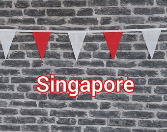 10ft Handmade Fabric Bunting Football Sports Country Decoration - Singapore - Single Ply - Pinked Edges - Red & White Flags