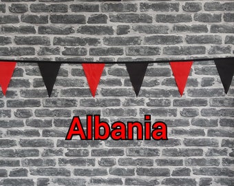 10ft Handmade Fabric Bunting Football Sports Country Decoration - Albania - Single Ply - Pinked Edges - Red & Black Flags