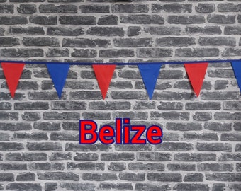 10ft Handmade Fabric Bunting Football Sports Coutry Decoration - Belize - Single Ply - Pinked Edges - Blue & Red Flags