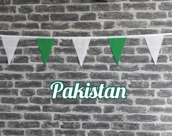 10ft Handmade Fabric Bunting Football Sports Coutry Decoration - Pakistan - Single Ply - Pinked Edges - Green & White Flags