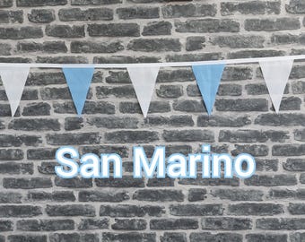 10ft Handmade Fabric Bunting Football Sports Coutry Decoration - San Marino - Single Ply - Pinked Edges - Blue & White Flags