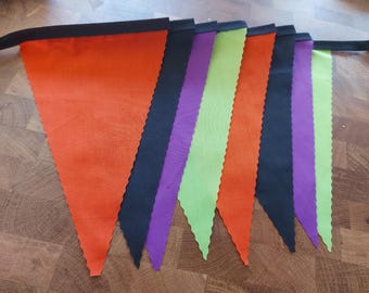 10ft - 50ft Lengths Handmade Fabric Bunting - Halloween Bunting - Orange Black Purple Lime - Children's Costume Party Fun Event In/Outdoor