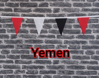 10ft Handmade Fabric Bunting Football Sports Country Decoration - Yemen - Single Ply - Pinked Edges - Red, White & Black Flags