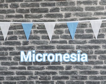 10ft Handmade Fabric Bunting Football Sports Coutry Decoration - Micronesia - Single Ply - Pinked Edges - Blue & White Flags