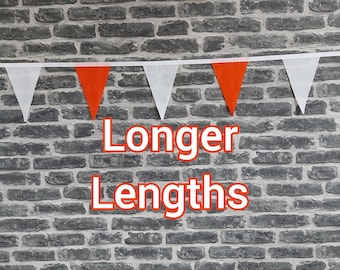 Various Lengths Handmade Fabric Bunting Football Cricket Country Wedding Party Decoration- Orange & White Flags