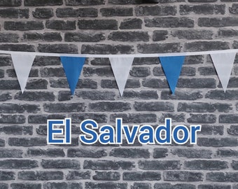 10ft Handmade Fabric Bunting Football Sports Country Decoration - El Salvador - Single Ply - Pinked Edges - Blue & White Flags