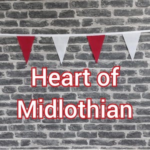 10ft Handmade Football Team Colours Fabric Bunting - Heart of Midlothian - Single Ply - Pinked Edges - Burgundy + White Flags - White Bias
