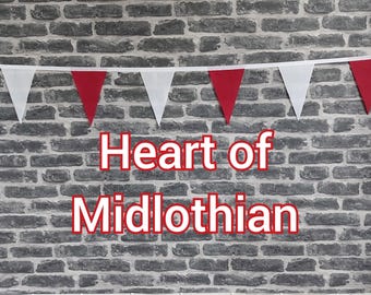 10ft Handmade Football Team Colours Fabric Bunting - Heart of Midlothian - Single Ply - Pinked Edges - Burgundy + White Flags - White Bias