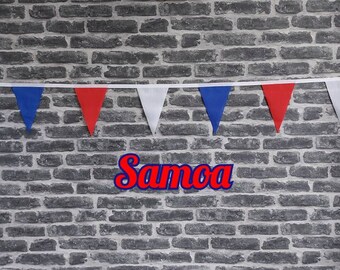 10ft - 50ft Lengths Handmade Fabric Bunting Football Sports Country Decoration - Samoa - Single Ply - Pinked Edges - Red, White & Blue Flags