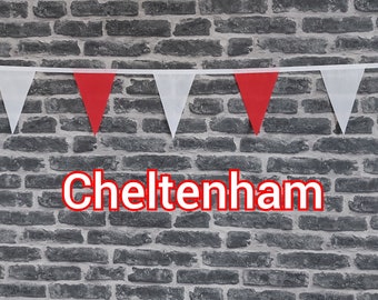 10ft - 50ft Lengths Handmade Football Team Colours Fabric Bunting - Cheltenham Town - Single Ply - Red & White Flags - White Bias Tape