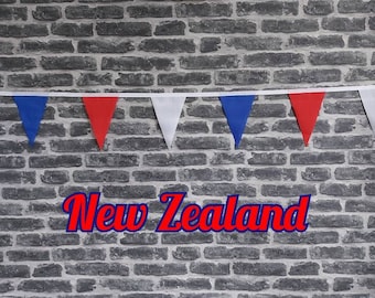 10ft - 50ft Length Handmade Fabric Bunting Football Sport Country Decoration - New Zealand - Single Ply - Pinked Edge  Red, White, Blue Flag