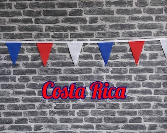 10ft - 50ft Lengths Handmade Fabric Bunting Football Sport Country Decoration - Costa Rica - Single Ply, Pinked Edge - Red, White, Blue Flag