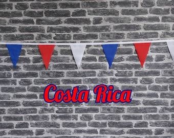 10ft - 50ft Lengths Handmade Fabric Bunting Football Sport Country Decoration - Costa Rica - Single Ply, Pinked Edge - Red, White, Blue Flag