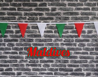 10ft - 50ft Length Handmade Fabric Bunting Football Sport Country Decoration - Maldives - Single Ply - Pinked Edge - Red, Green & White Flag