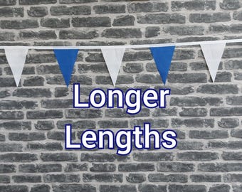 Various Lengths Handmade Fabric Bunting Football Cricket Country Wedding Party Decoration- Blue & White Flags