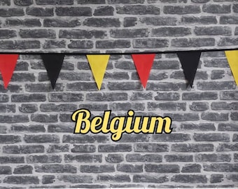 10ft Handmade Football Team Colours Fabric Bunting - Belgium - Single Ply - Pinked Edges - Black, Yellow & Red  Flags