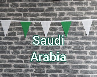 10ft Handmade Fabric Bunting Football Sports Coutry Decoration - Saudi Arabia - Single Ply - Pinked Edges - Green & White Flags