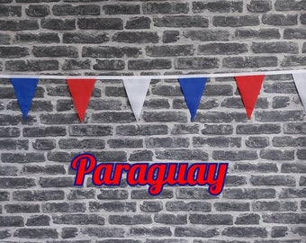 10ft - 50ft Lengths Handmade Fabric Bunting Football Sport Country Decoration - Paraguay - Single Ply - Pinked Edge - Red, White & Blue Flag