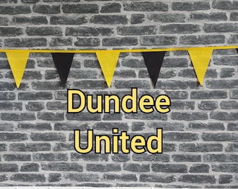 10ft Handmade Football Team Colours Fabric Bunting - Dundee United - Single Ply - Pinked Edges - Black & Yellow Flags - Gold Bias