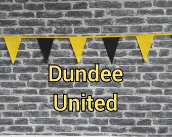 10ft Handmade Football Team Colours Fabric Bunting - Dundee United - Single Ply - Pinked Edges - Black & Yellow Flags - Gold Bias