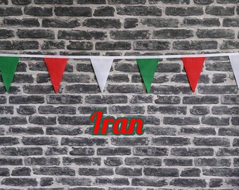 10ft - 50ft Lengths Handmade Fabric Bunting Football Sports Country Decoration - Iran - Single Ply - Pinked Edges - Red, Green & White Flags