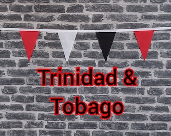 10ft Handmade Fabric Bunting Football Sports Country Decoration - Trinidad and Tobago - Single Ply - Pinked Edges - Red, White & Black Flags