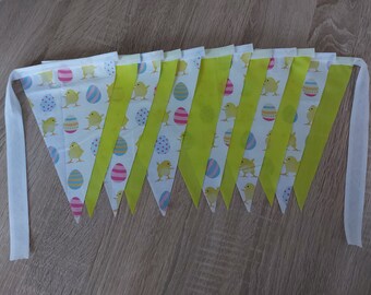 10ft HANDMADE Fabric Easter Egg Bunting Cute Chick's  - Single Ply - Spring Colours - White Bias Tape