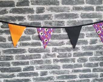 SALE 6ft HANDMADE Fabric Halloween Bunting - Single Ply - Pinked Edges - Spooky Scary Creepy Witches Bats Ghosts - Party Garden Home