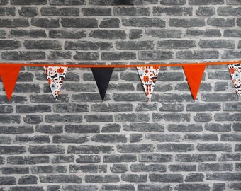 10ft HANDMADE Fabric Halloween Bunting - Single Ply - Pinked Edges - Spooky Scary Creepy Witches Pumpkin Bats - Party Garden Home Decoration